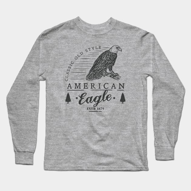 Retro Animal American Eagle Black Long Sleeve T-Shirt by Rebus28